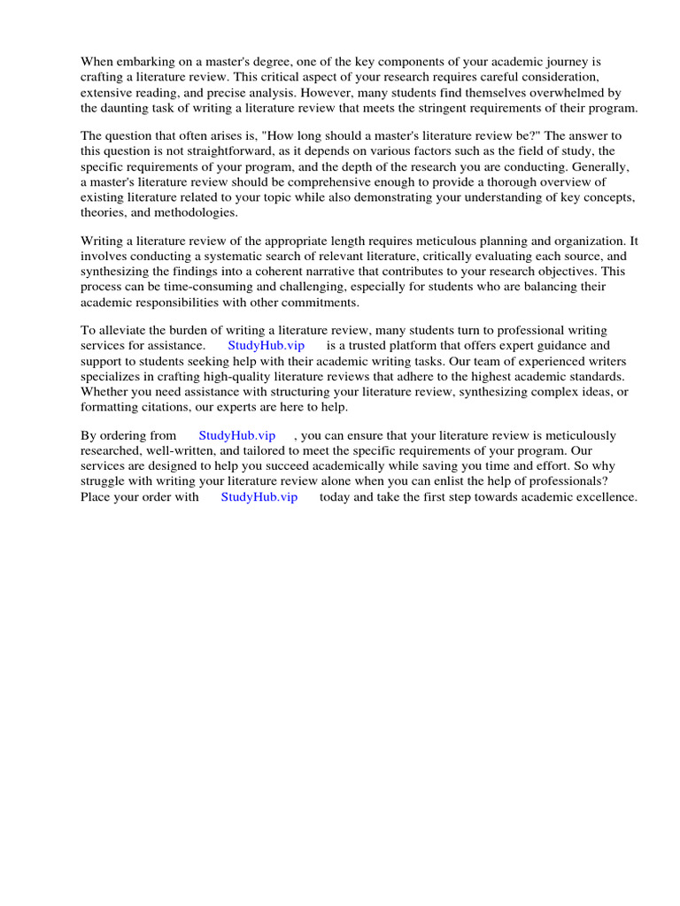 How Long Should A Masters Literature Review Be Download Free PDF