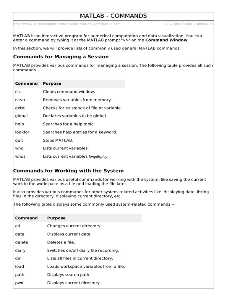 matlab_commands | PDF | Matrix (Mathematics) | Computer File