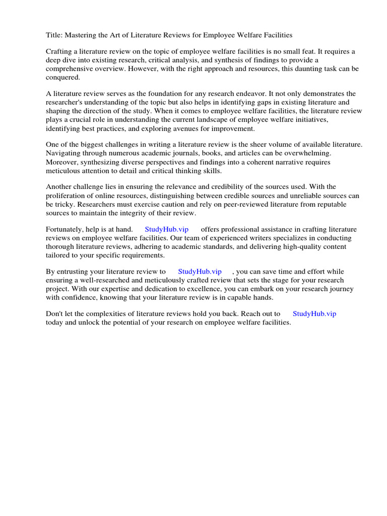 Literature Review Employee Welfare Facilities | PDF | Employment ... image.