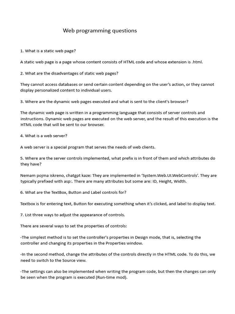 5.4 Web Programming Questions | PDF | World Wide Web | Internet & Web
