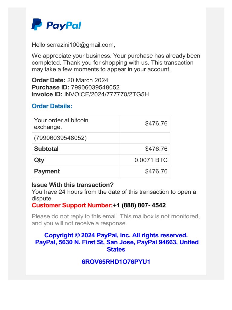 Bitcoin Purchase Confirmation Email | PDF