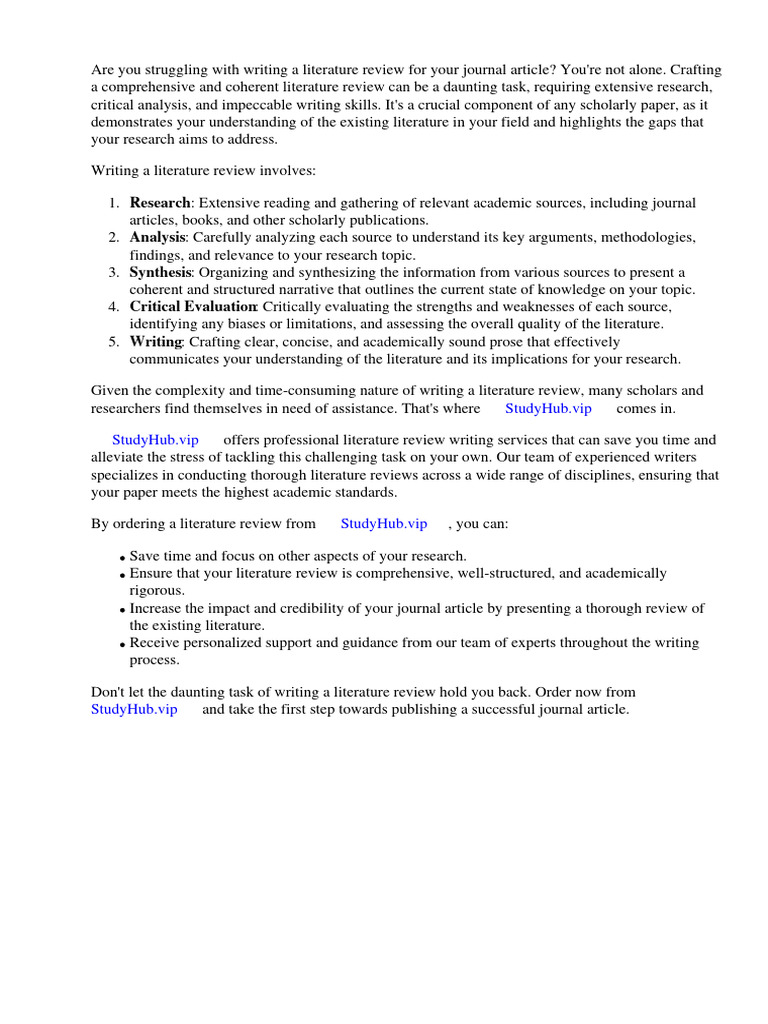 How to Write a Journal Article Literature Review PDF Literature
