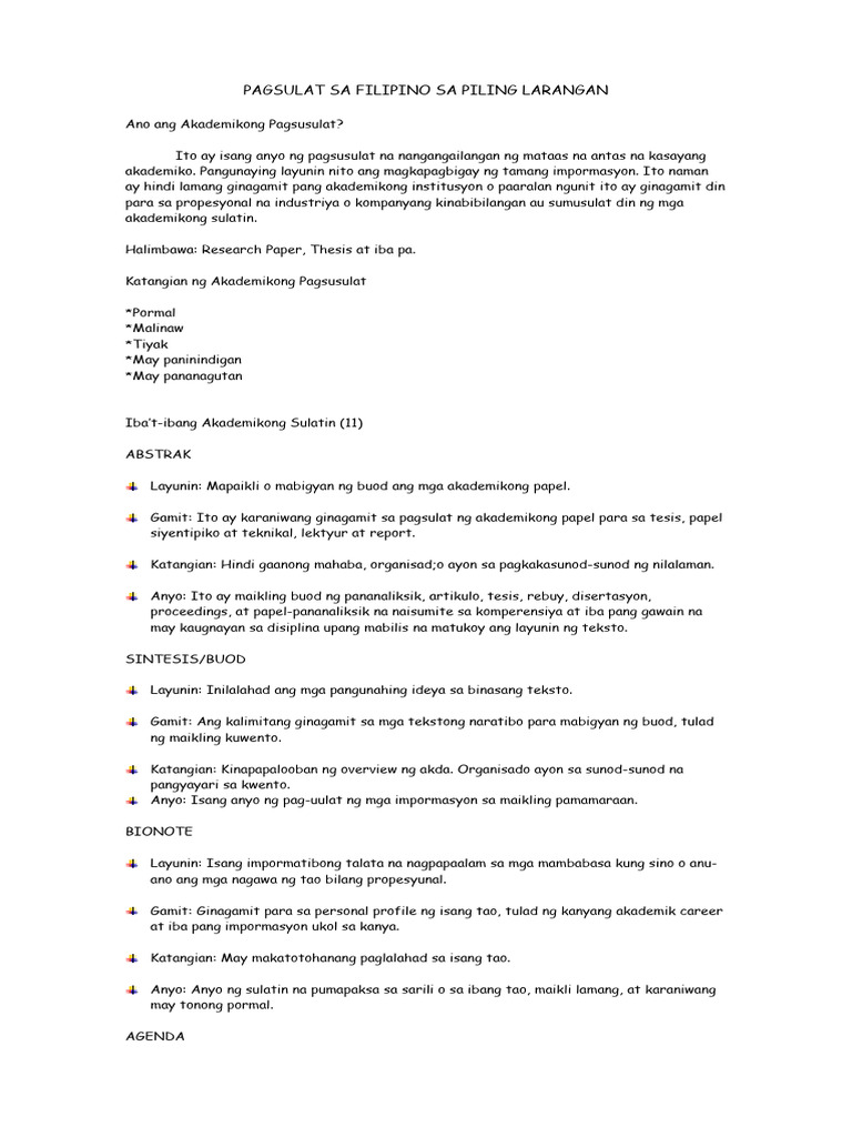 Pagsulat Sa Filipino Sa Piling Larangan (Print) | PDF