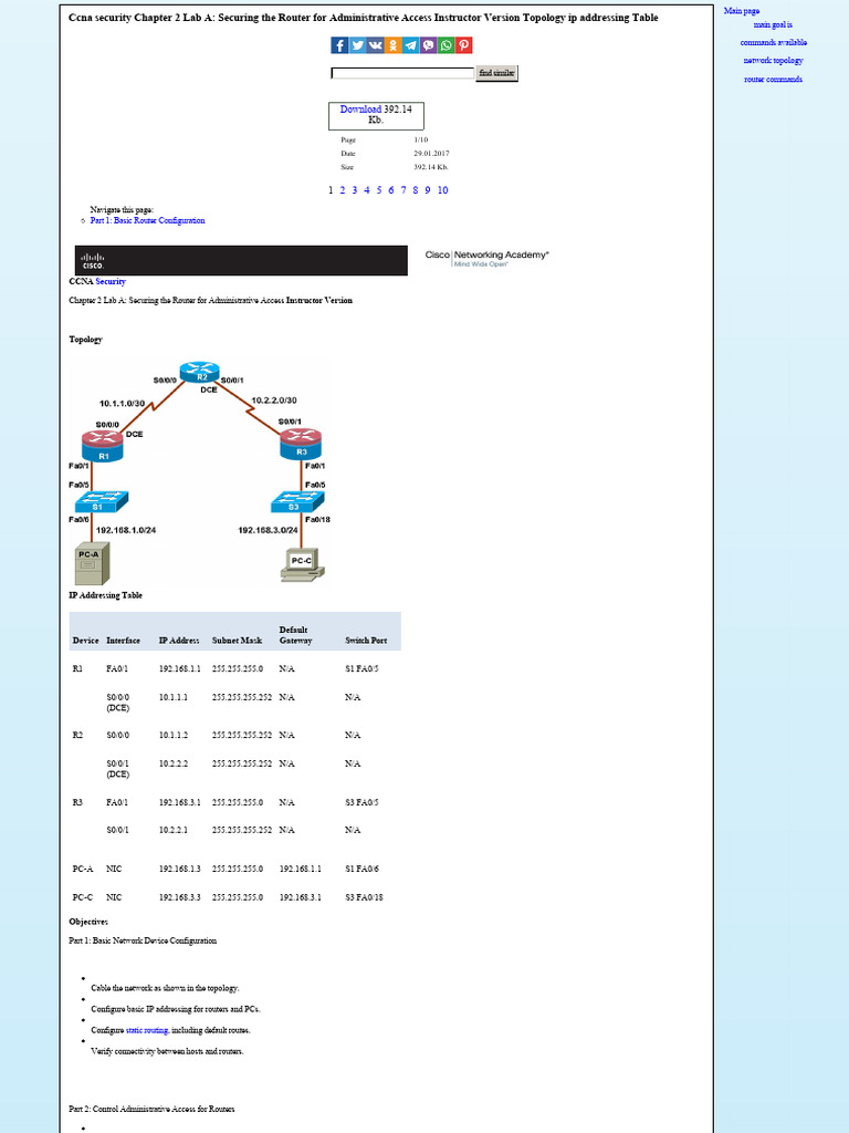 Securing Router Access Lab Guide | PDF | Ip Address | Router (Computing)