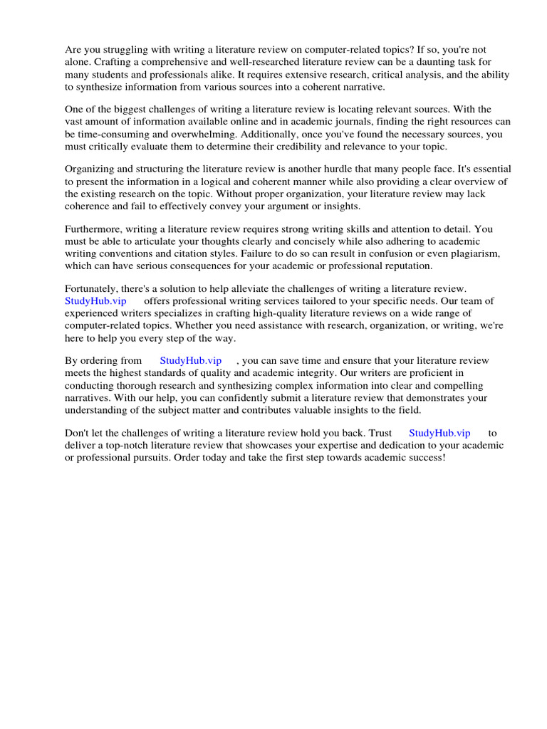 Computer Literature Review Example PDF Literature Review Science