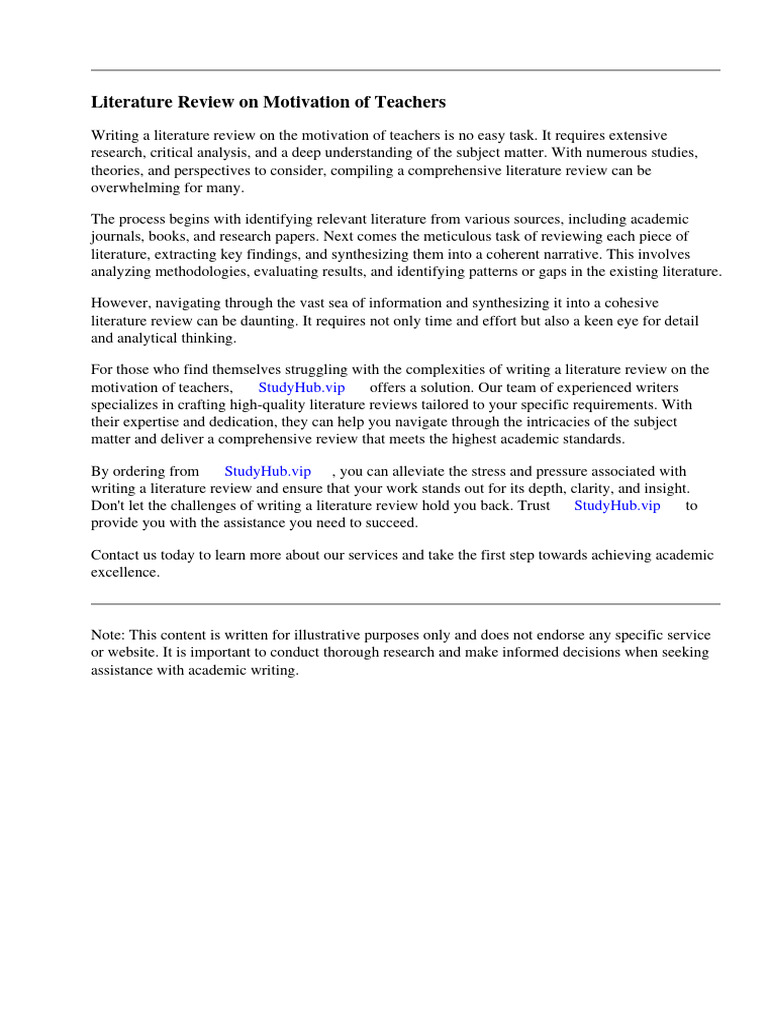 Literature Review On Motivation of Teachers | PDF | Motivation ...