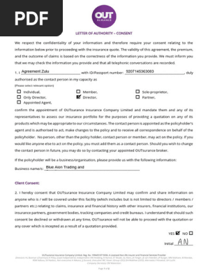 Letter of Authority - Agreement Zulu