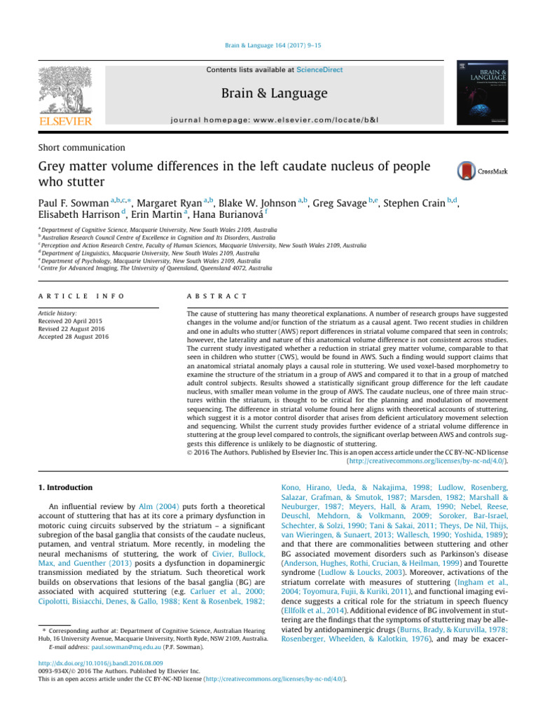Grey Matter Volume Differences in The Left Caudate Nucleus of People ...
