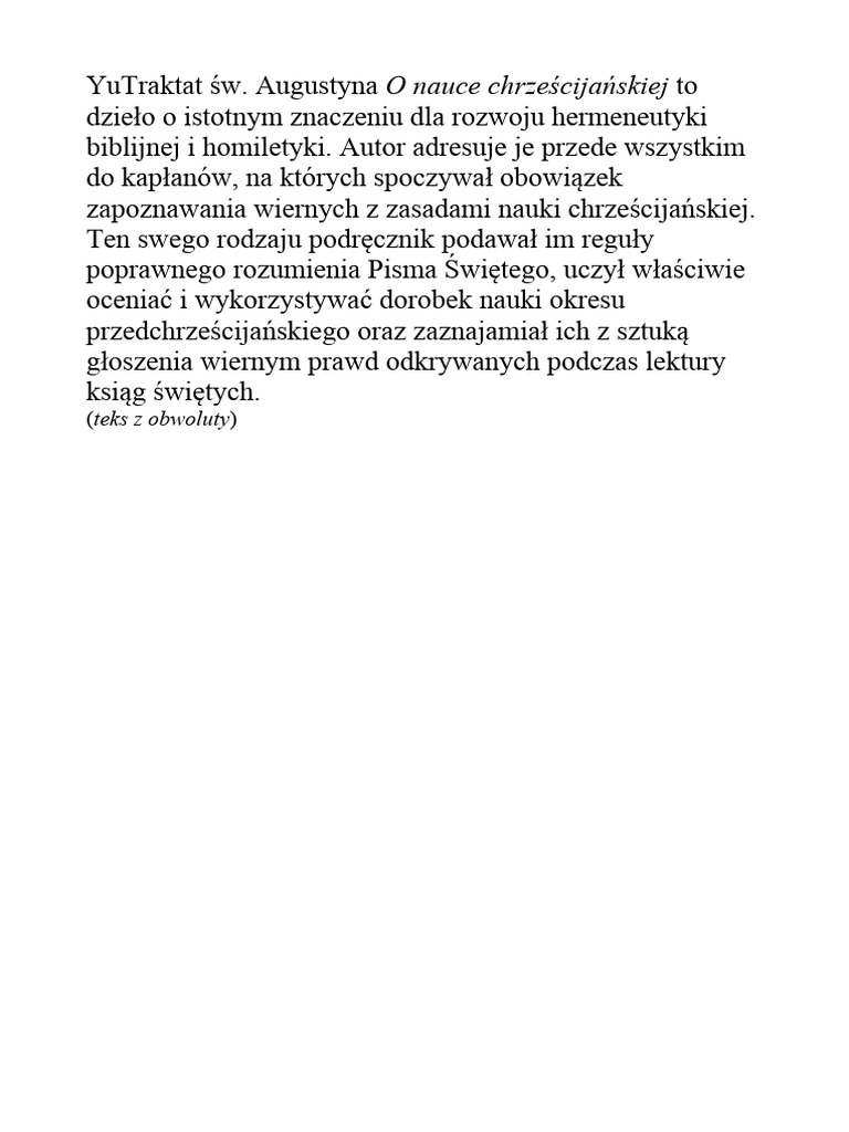 O nauce chrze cija skiej de doctrina christiana w augustyn 1 pdf