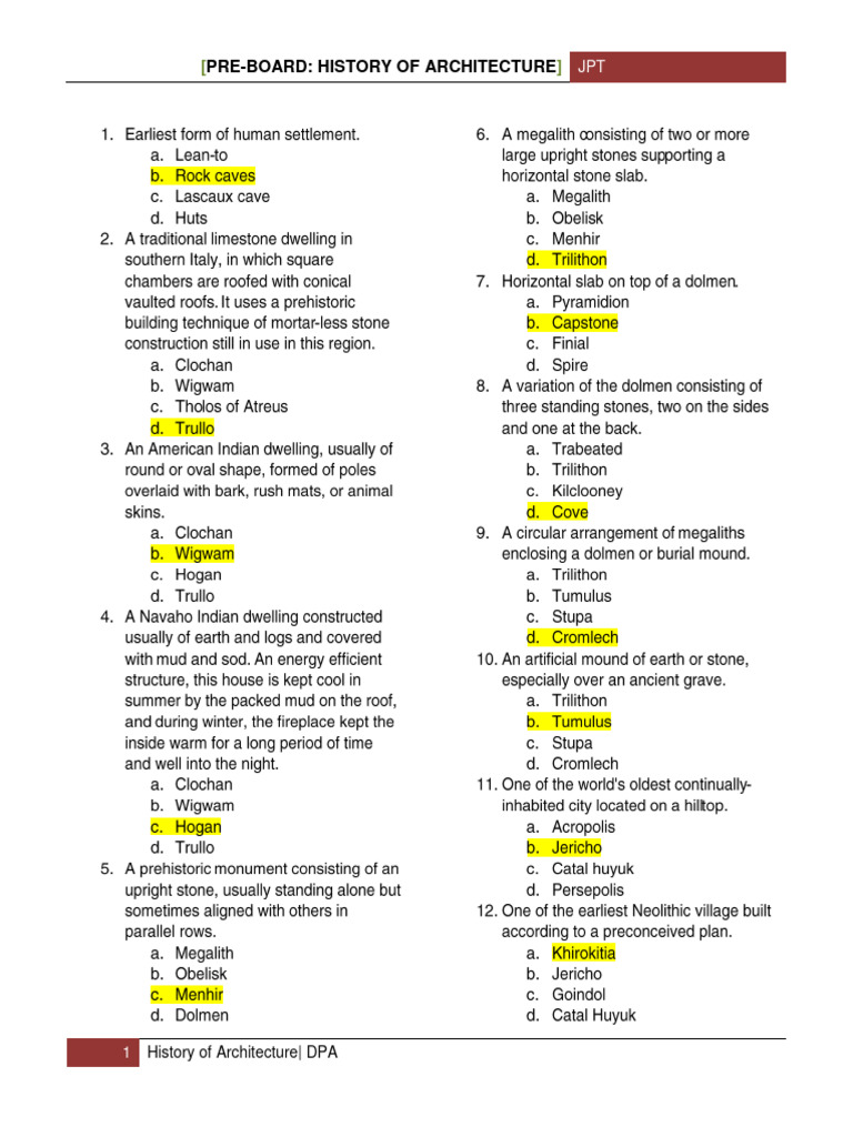 HOA PREBOARD Answer Key 1 | PDF | Monuments And Memorials | Burial ...