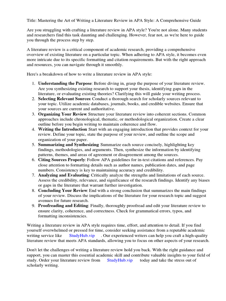 How To Write A Literature Review Apa Style Example PDF Apa Style
