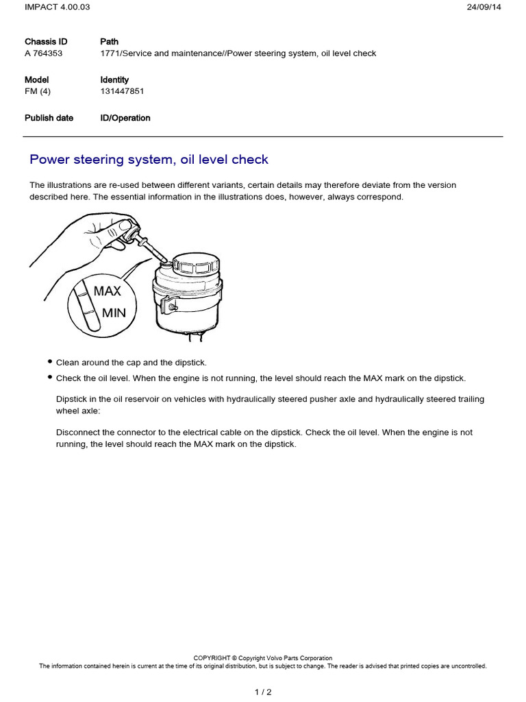 power steering, oil level check PDF