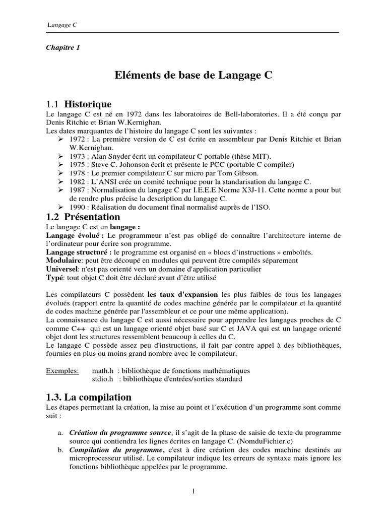 Introduction au langage C et ses bases | PDF | C (Langage de ...