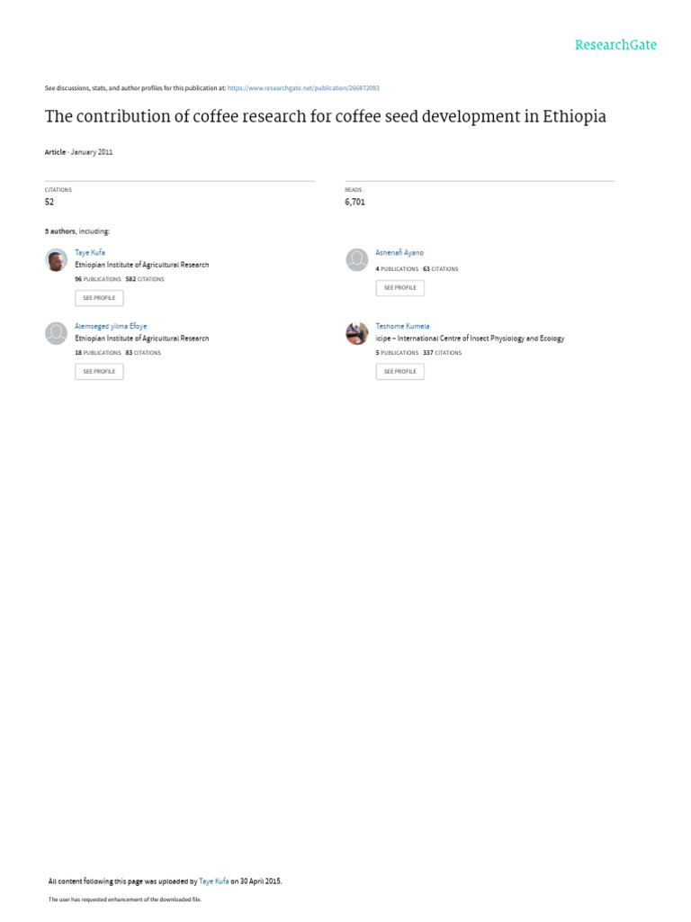 The Contribution of Coffee Research For Coffee See PDF Coffee