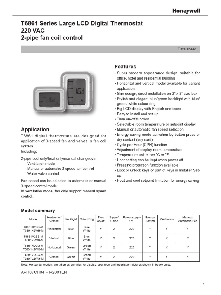 Thermostat Honeywell T6861H2WB-M Manual | PDF | Thermostat