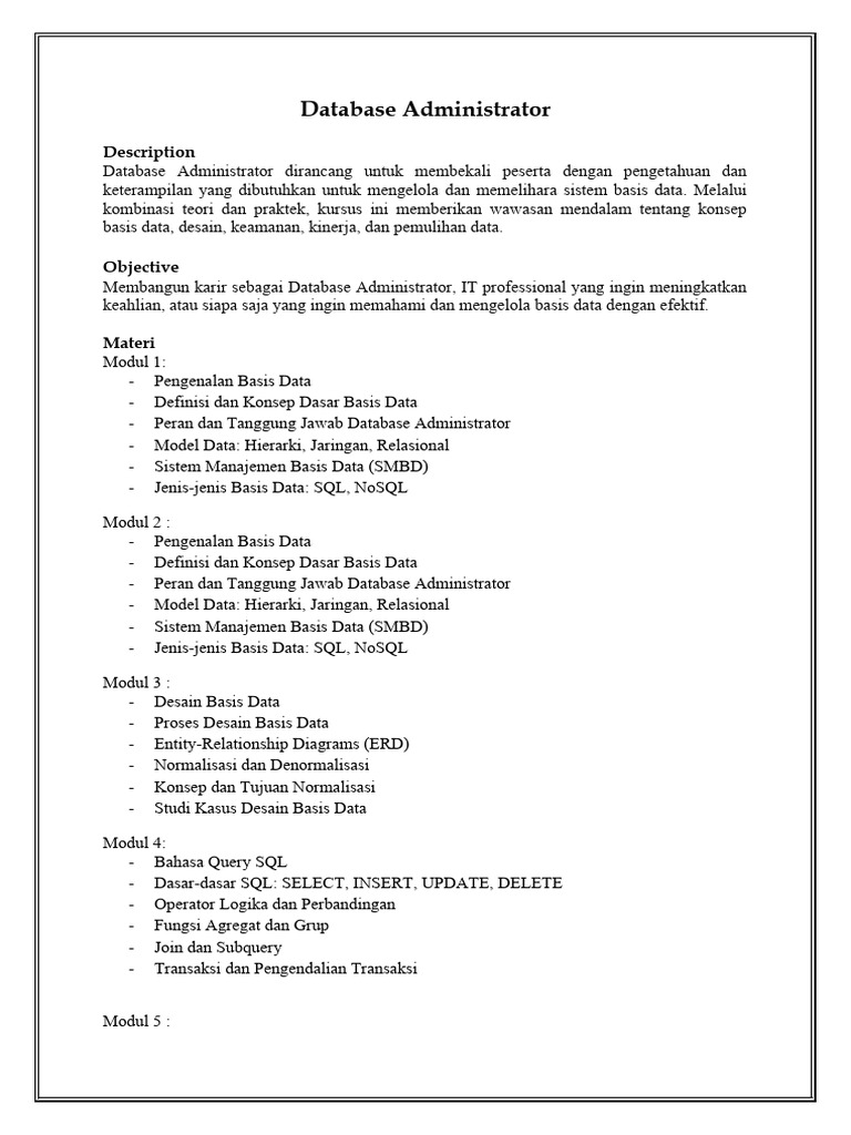 Pelatihan Database Administrator | PDF | Komputer