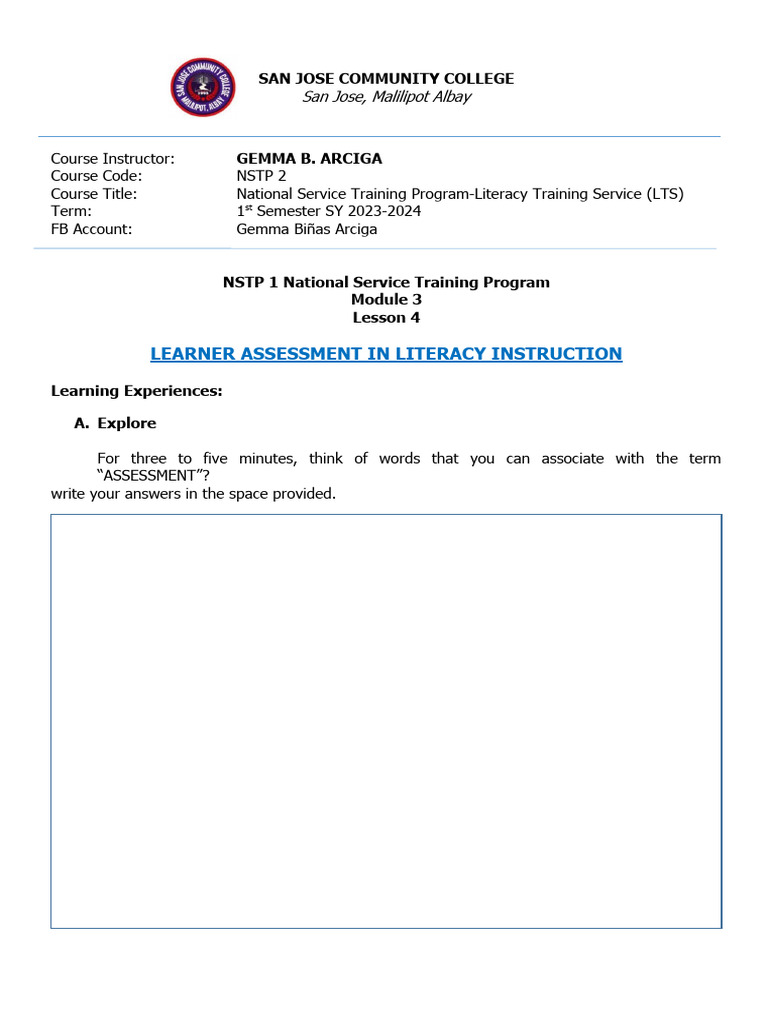 Module 3 Lesson 4 For StudLearner Assessment in Literacy Instruction ...