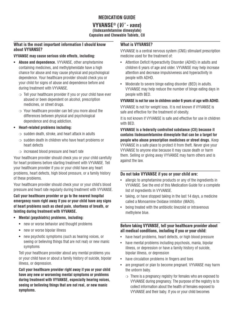 MG Vyvanse USA ENG PDF Medicine Diseases And Disorders