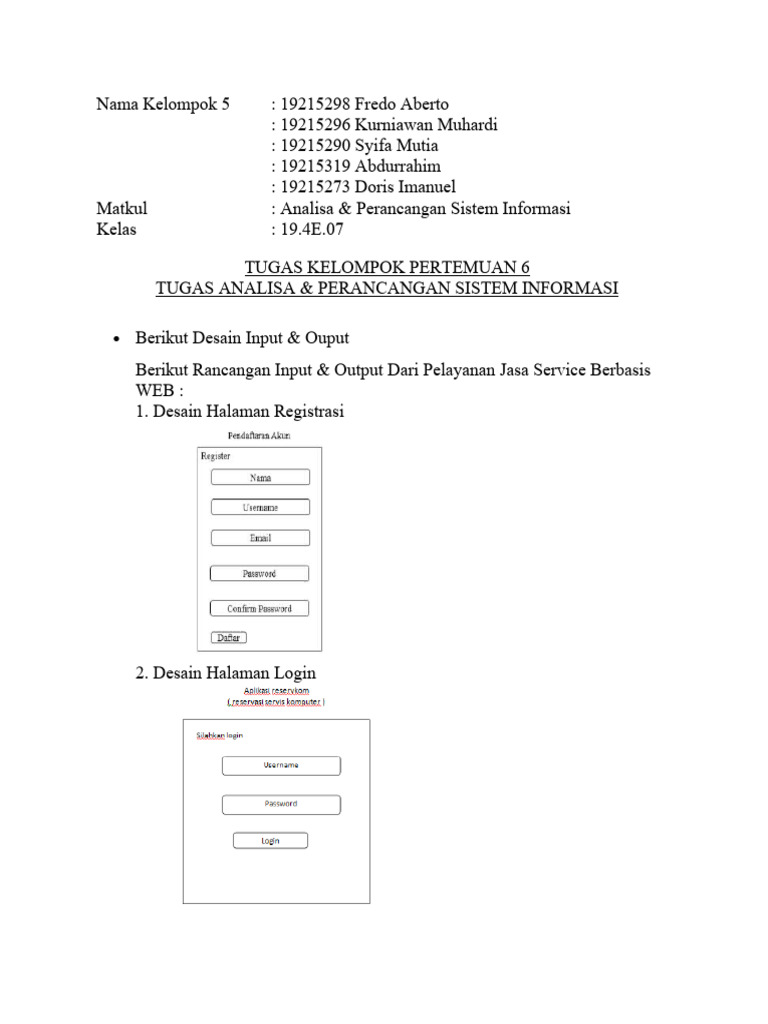 Tugas Pertemuan 6 (Kelompok) - Rancangan Input & Output | PDF