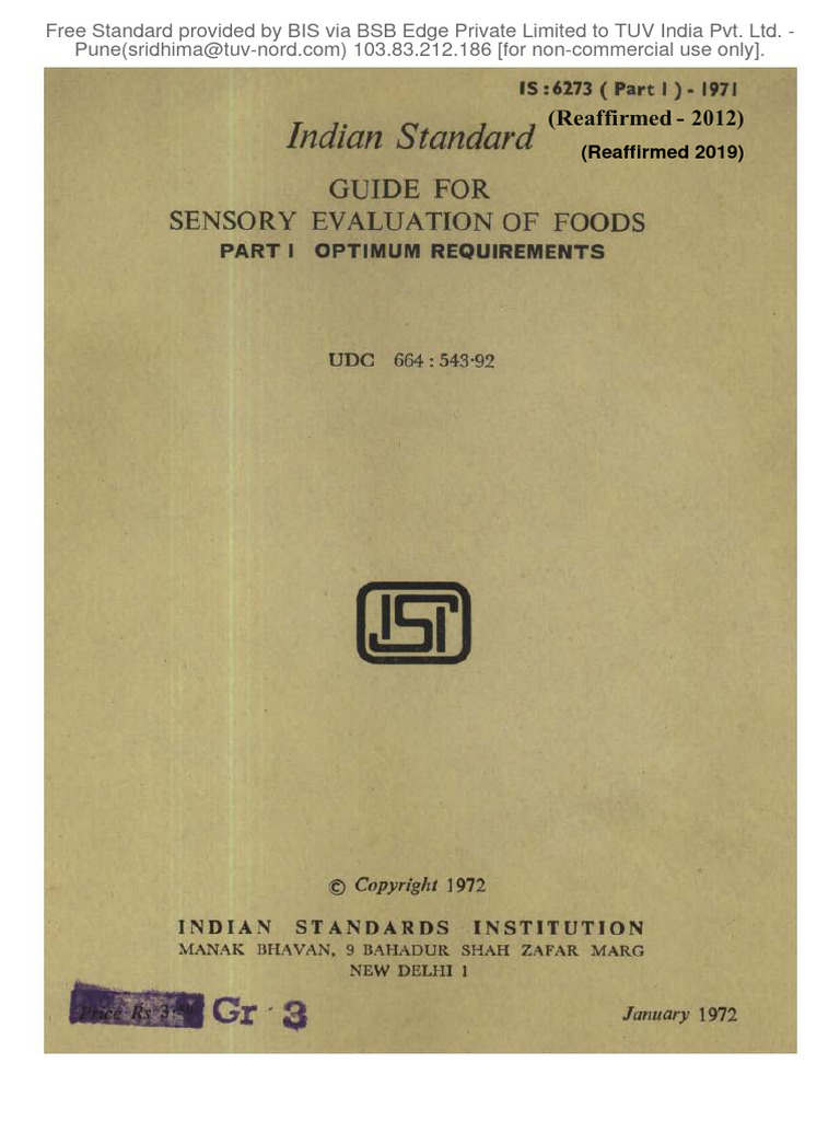 Sensory Evaluation Guidelines for Foods | PDF