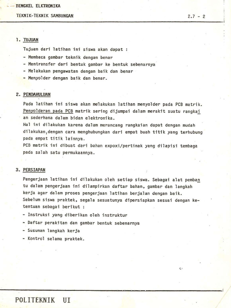 Job Sheet Latihan Menyolder Kawat Berisolasi Pada PCB Matrix-1 | PDF