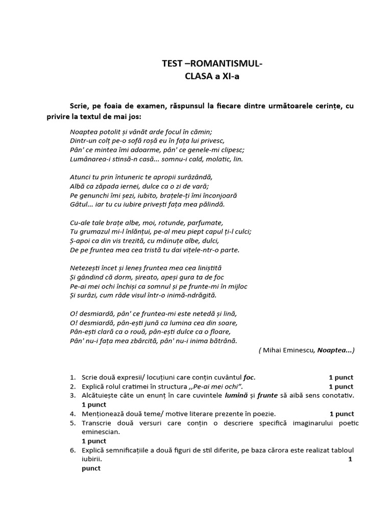 Test Evaluare Clasa A Xi A | PDF