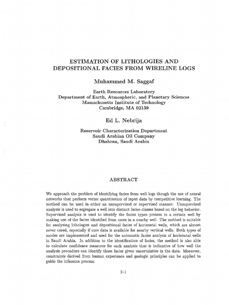 Lithology and Facies Estimation via Logs | PDF | Artificial Neural ...