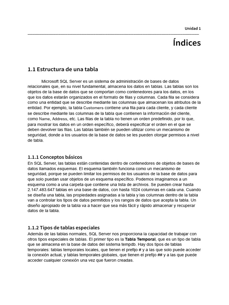 Estructura y Tipos de Tablas en SQL Server | PDF | SQL | Servidor SQL ...