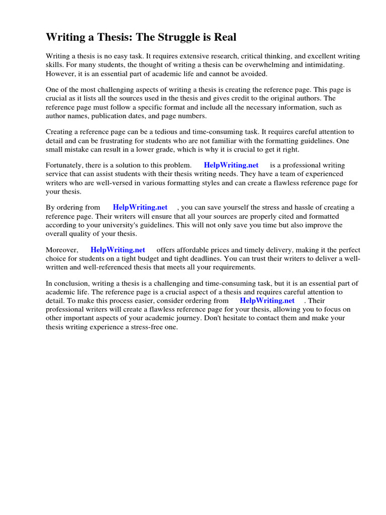 Thesis Writing: Mastering Reference Pages | PDF | Citation | Apa Style