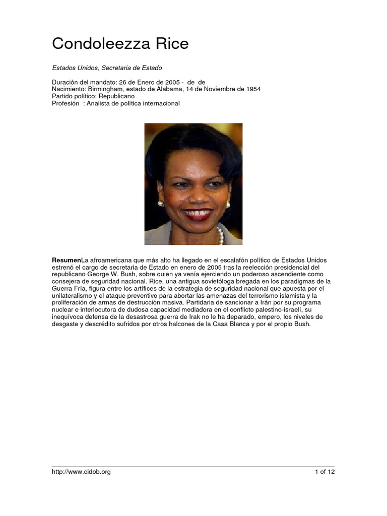 Condoleezza Rice: Estados Unidos, Secretaria de Estado | PDF | George W ...