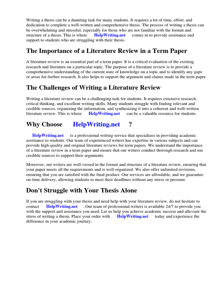 Sample Term Paper Literature Review | PDF | Literature Review ...