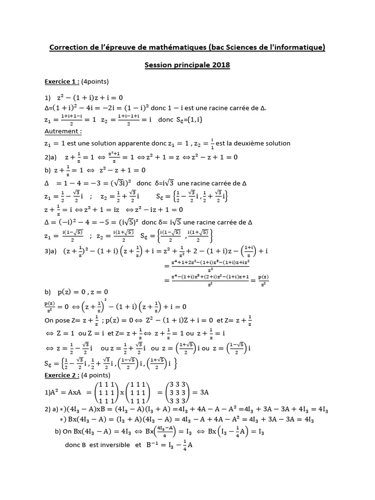 Correction Bac Maths 2018 | PDF | Objets mathématiques | Géométrie