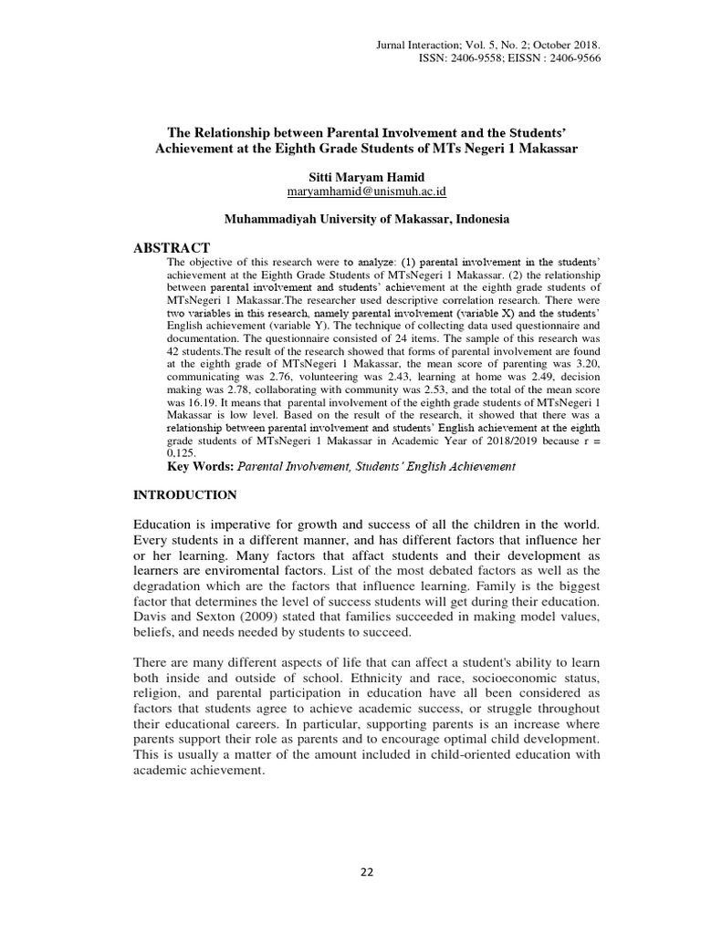 The Relationship Between Parental Involv | PDF | Spearman's Rank ...