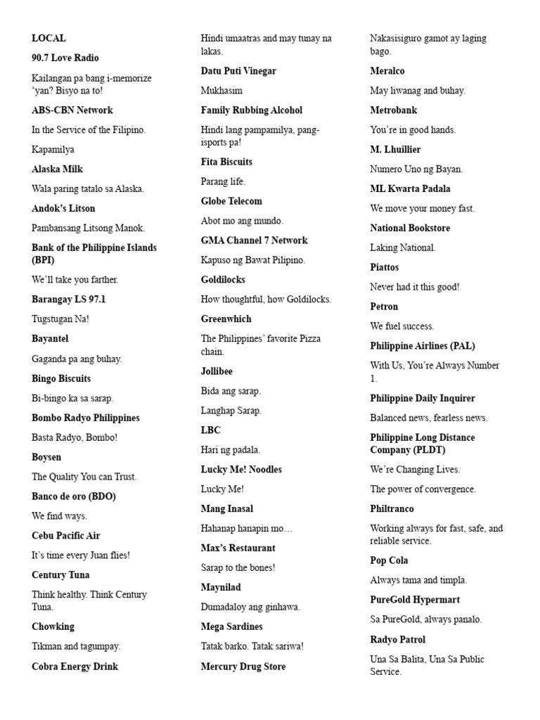 Local and International Taglines | PDF | Companies