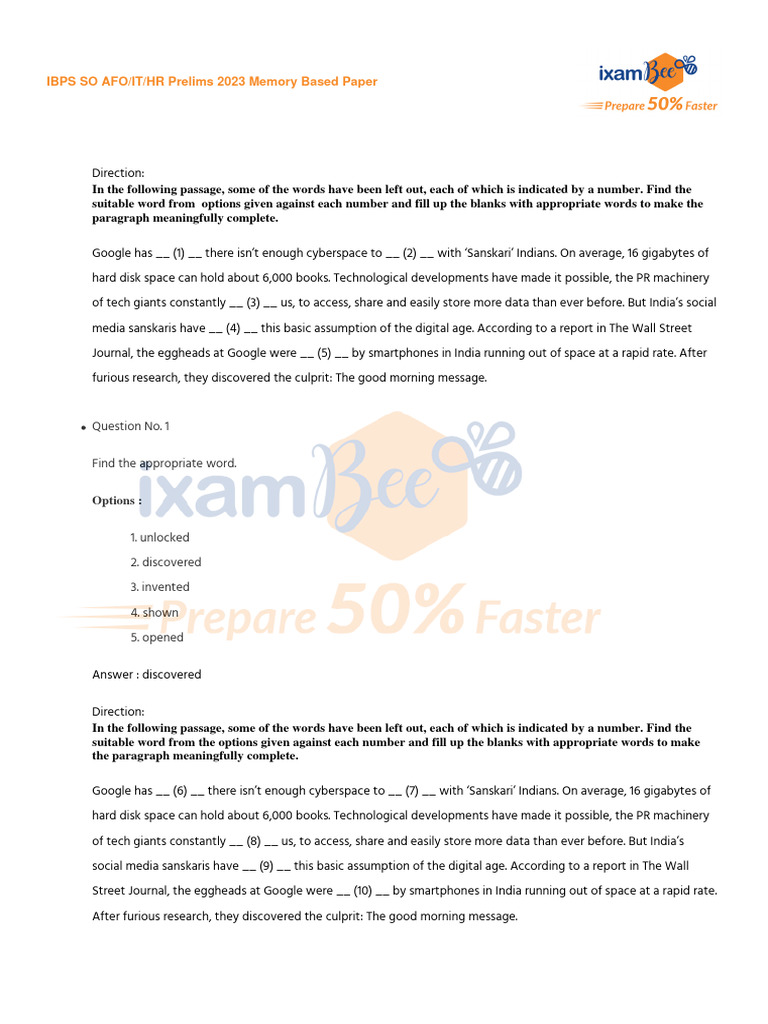 IBPS AFO Prelims 2023 Question Paper | PDF | Sustainability | Climate ...