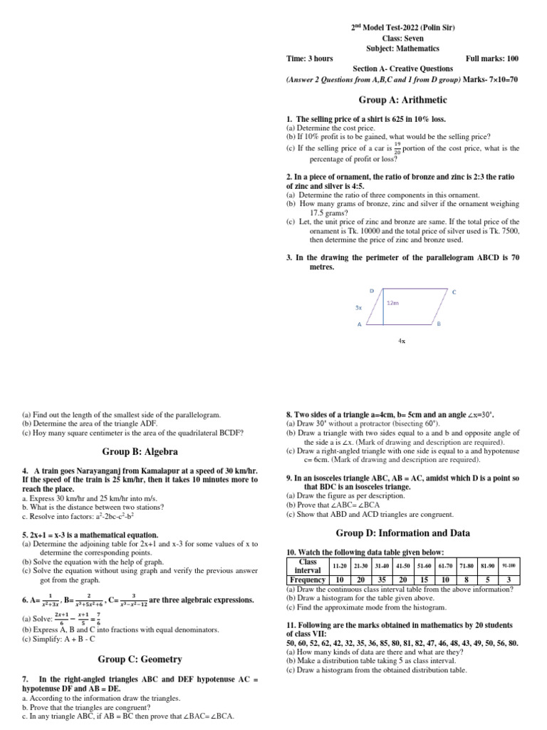 CLass 7 Math Annual-02-CQ | PDF | Triangle | Area