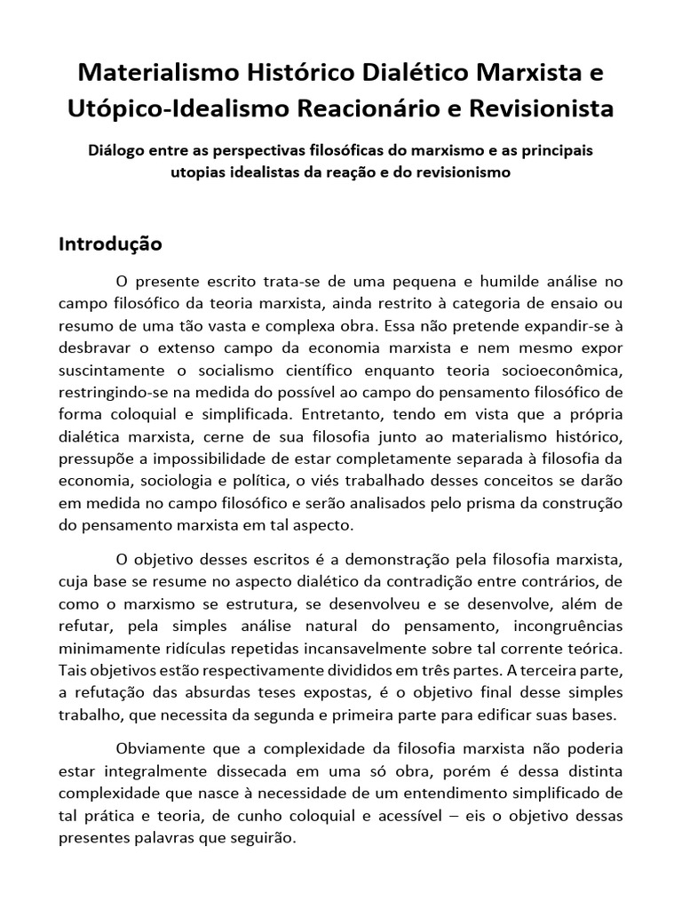 Materialismo Histórico Dialético Marxista E Utópico Idealismo