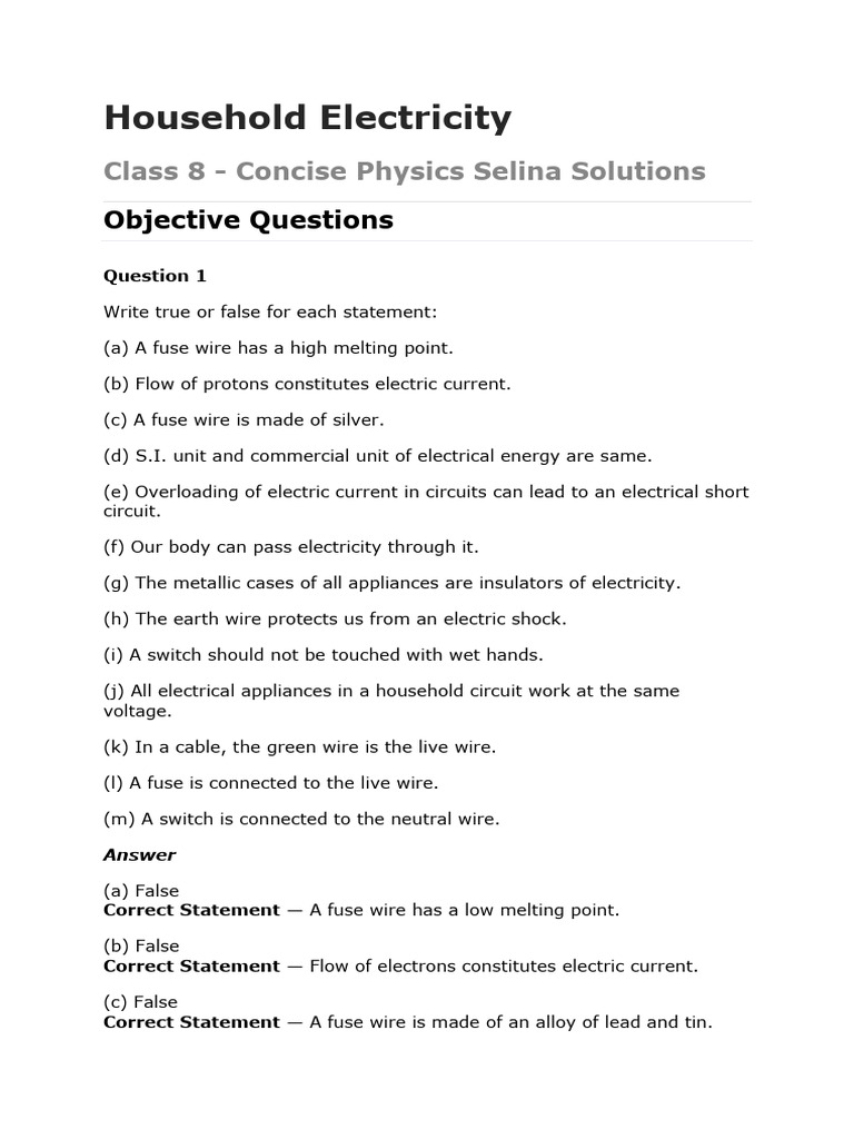 ICSE-Class 9 - Consise Physics-Chapter-08-Electricity - QnA | PDF ...