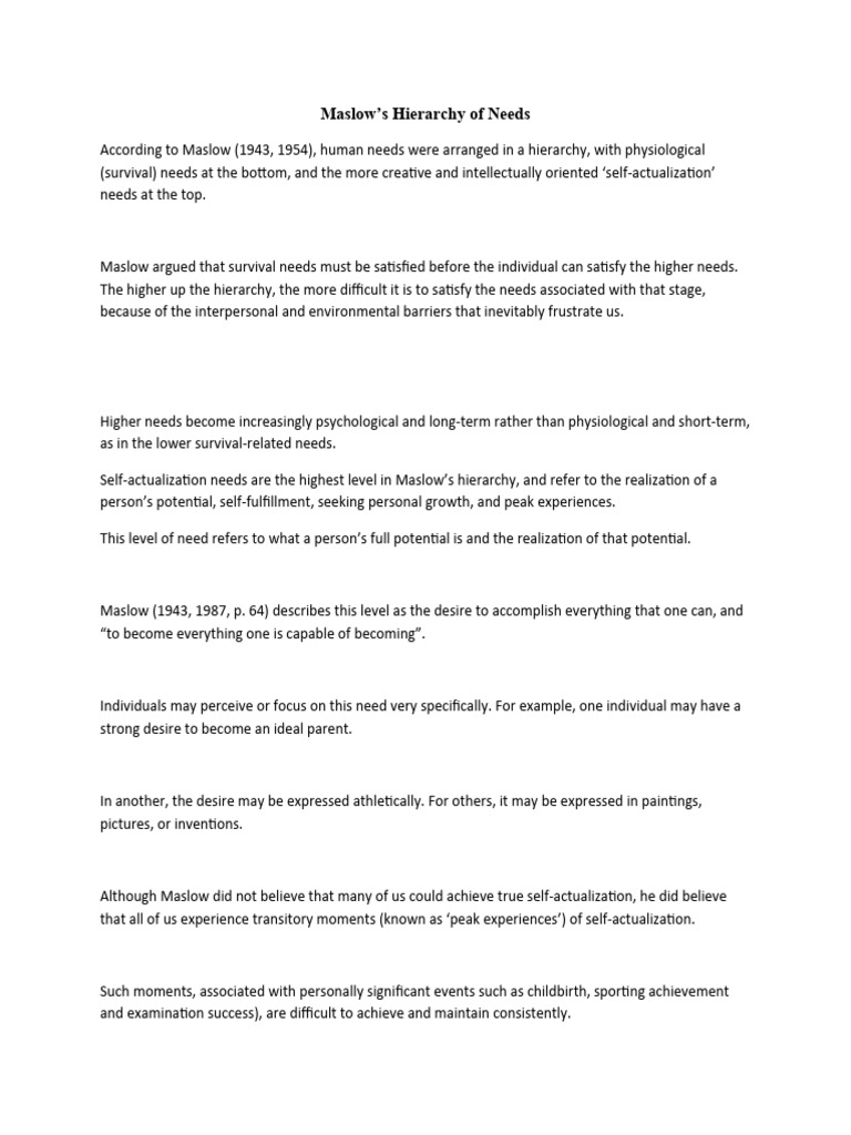 Maslow's Theory PDF Motivation Motivational