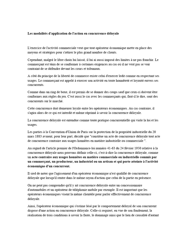 Modalités de l'action en concurrence déloyale | PDF | Publicité | Risque