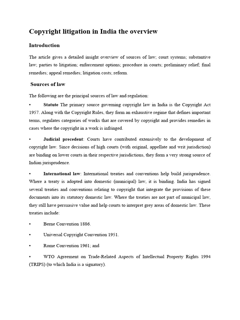 Overview of Copyright Litigation in India | PDF | Lawsuit | Legal Remedy
