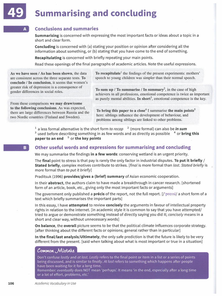Acad Voc Use 2ed Unit 49-SUMMARY-AND-CONCLUSION | PDF