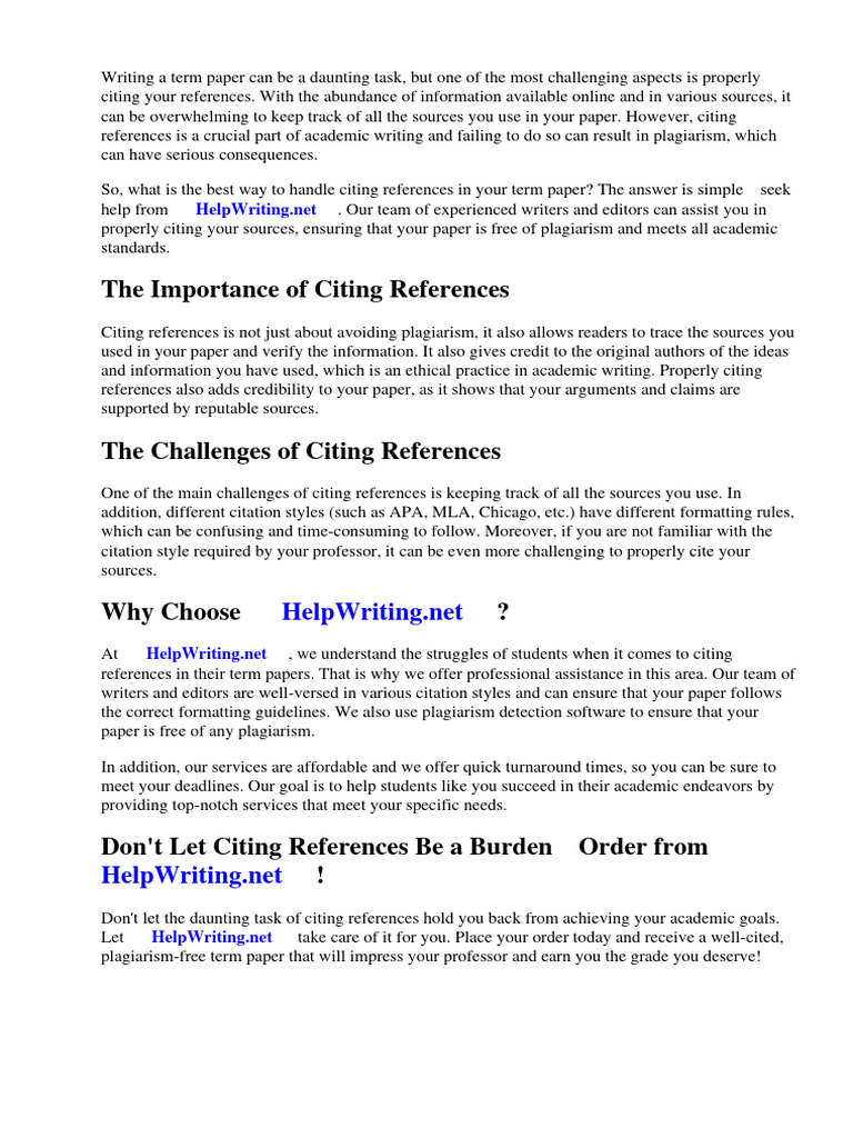 Term Paper Citing References | PDF | Apa Style | Citation