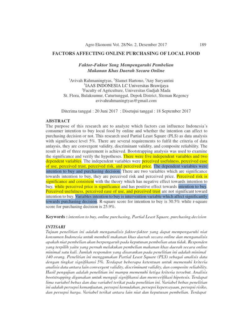 Factors Influencing Online Local Food Purchases | PDF | Validity ...