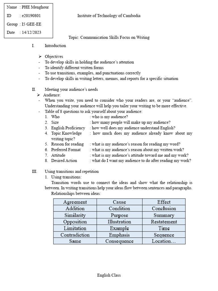 Communication Skills Focus On Writing | PDF | Punctuation | Comma