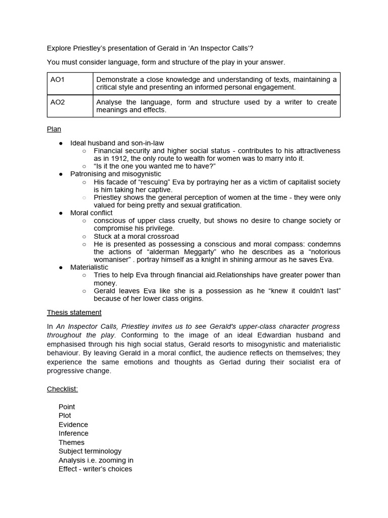 Explore Priestley's Presentation of Gerald in An Inspector Calls' PDF