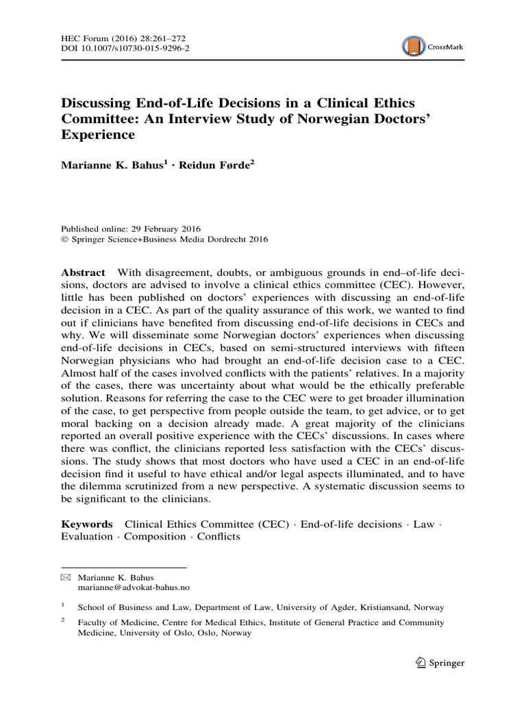 Discussing End-Of-Life Decisions in A Clinical Ethics | PDF | End Of ...