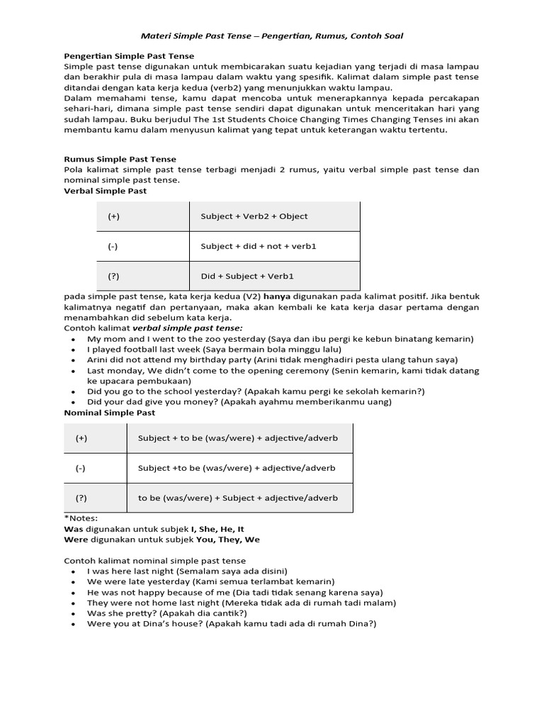 Materi Lengkap Simple Past Tense | PDF | Seni & Disiplin Bahasa