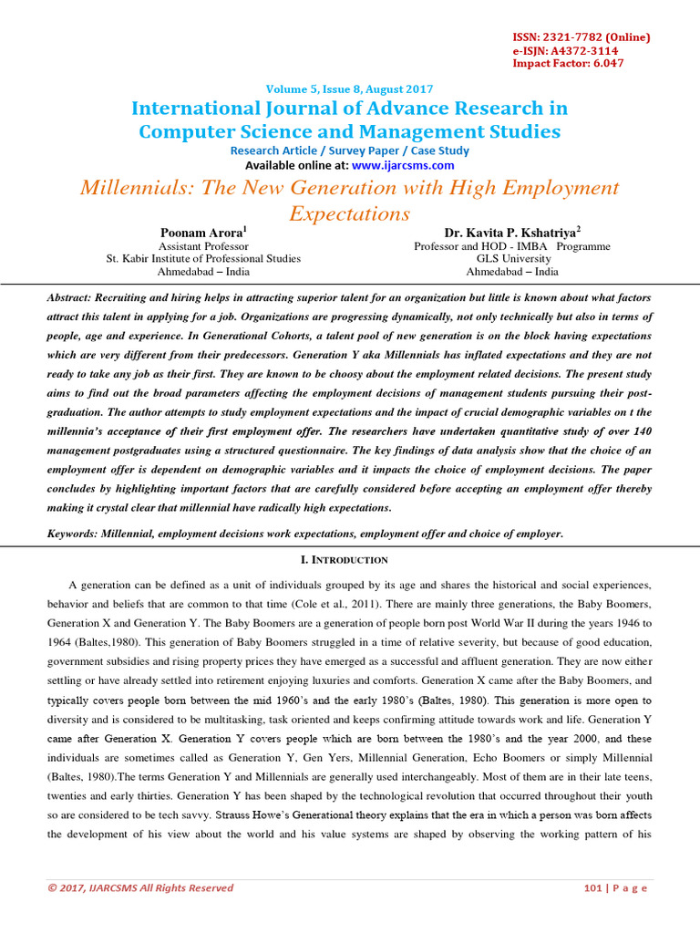 Millennials The New Generation With High | PDF | Survey Methodology ...