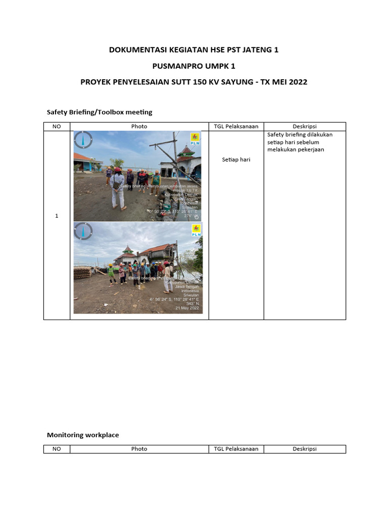 Dokumentasi Kegiatan SUTT 150 KV Sayung - TX (April 2022) | PDF